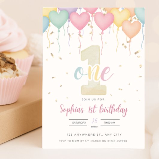 First Birthday Invitation - Pastel 5x7 招待状