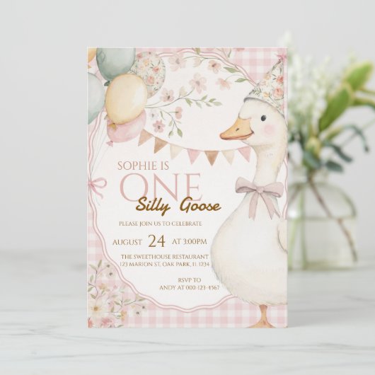 First birthday invitation with a fun goose design 招待状 (スタンド正面)