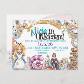 First Birthday ONEderland Wonderland Theme Invite 案内ポストカード (正面/裏面)