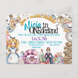 First Birthday ONEderland Wonderland Theme Invite 案内ポストカード
