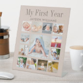 First Birthday Partyニュートラルベビーフォトコラージュ 台座サイン (インサイチュ)