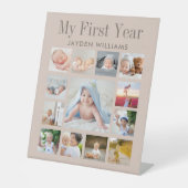 First Birthday Partyニュートラルベビーフォトコラージュ 台座サイン (正面)