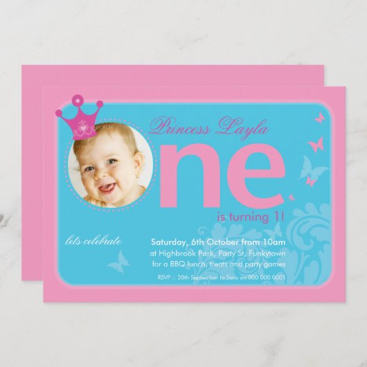 FIRST BIRTHDAY PARTY招待状:: 1 招待状 (正面/裏面)