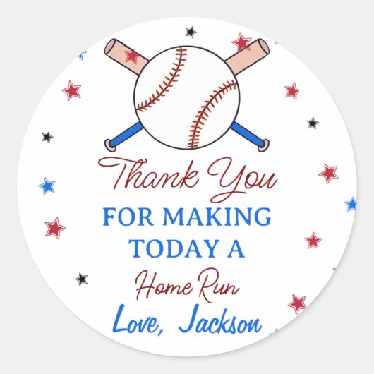 First Birthday Party Baseball Thank Youラベル ラウンドシール (正面)