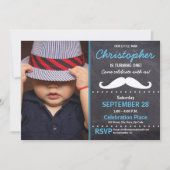 First birthday party, Mustacheテーマ,写真 招待状 (正面)