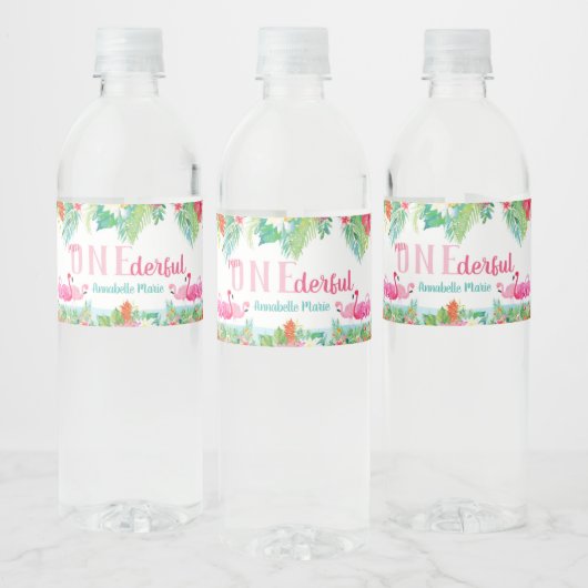 First Birthday Party Water Labels, Flamingos ペットボトルラベル (ボトル)