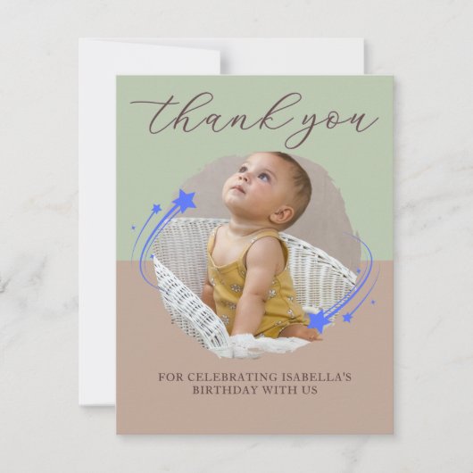 First Birthday Photo Shooting Star Thank You Card サンキューカード (正面)