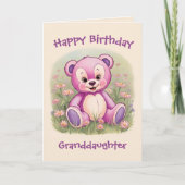 First Birthday Pink Teddy Bear for Granddaughter カード (正面)