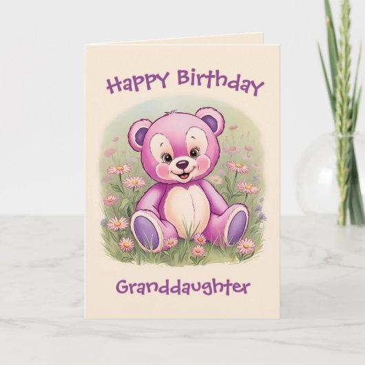 First Birthday Pink Teddy Bear for Granddaughter カード (正面)