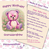 First Birthday Pink Teddy Bear for Granddaughter カード