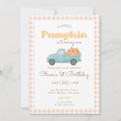First Birthday Pumpkin Invitation - Blue Truck 招待状 (正面)