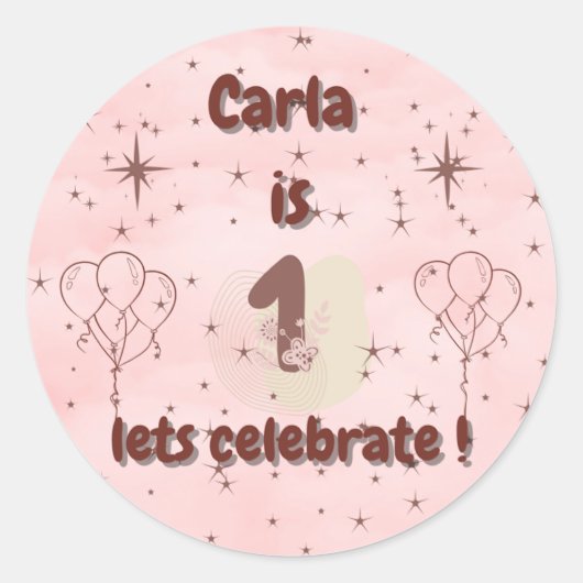  First Birthday Sticker – Cute Party Favor & Gift  ラウンドシール (正面)