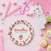 First Birthday Strawberry Watercolor Party Plates ペーパープレート (パーティー)