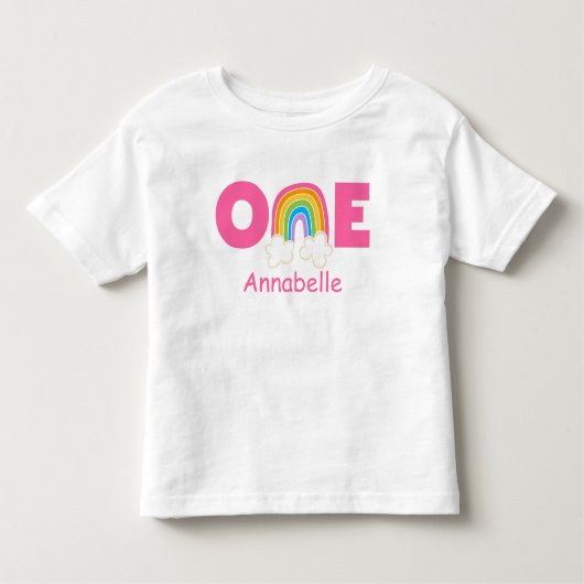 First Birthday T-Shirt Rainbow pinks トドラーTシャツ (正面)