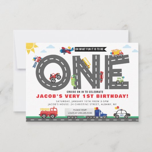 First Birthday Transportation Invitation 招待状 (正面)