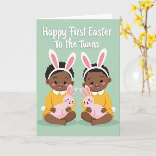 First Birthday Twins Celebration Card カード (黄色い花)