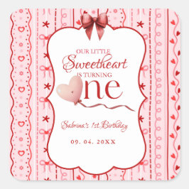 First Birthday valentine baby birthday party スクエアシール