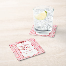 First Birthday valentine baby birthday party スクエアペーパーコースター