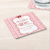 First Birthday valentine baby birthday party スクエアペーパーコースター (アングル)