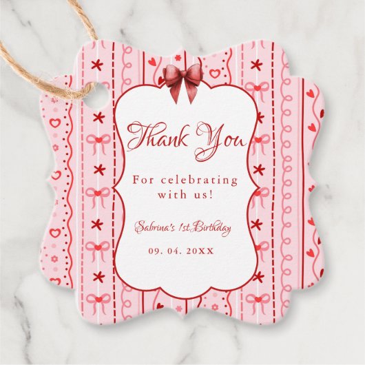 First Birthday valentine baby birthday party フェイバータグ (正面)