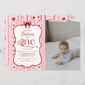 First Birthday valentine baby birthday party 招待状 (正面/裏面)