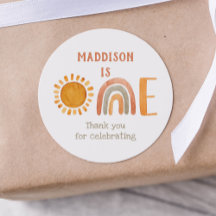 First Birthday Watercolor Boho Rainbow and Sun 