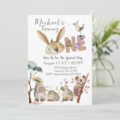 First Birthday Watercolor Safari Animals 招待状 (スタンド正面)