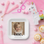 First BithdayフォトアクリルサインBlack & White ペーパープレート (パーティー)