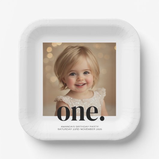 First BithdayフォトアクリルサインBlack & White ペーパープレート (正面)