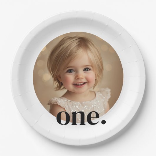 First Bithdayフォト紙プレートイン白黒 ペーパープレート (正面)