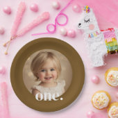 First Bithdayフォト紙プレートインBrown & White ペーパープレート (パーティー)