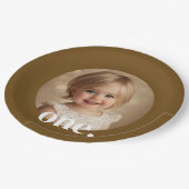 First Bithdayフォト紙プレートインBrown & White ペーパープレート (アングル)