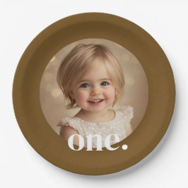First Bithdayフォト紙プレートインBrown & White ペーパープレート