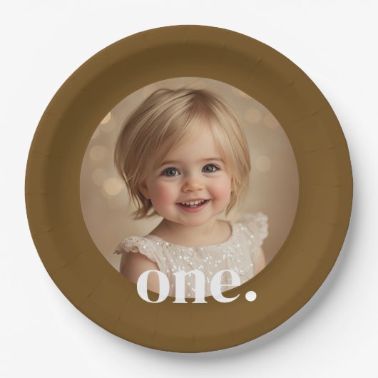 First Bithdayフォト紙プレートインBrown & White ペーパープレート (正面)