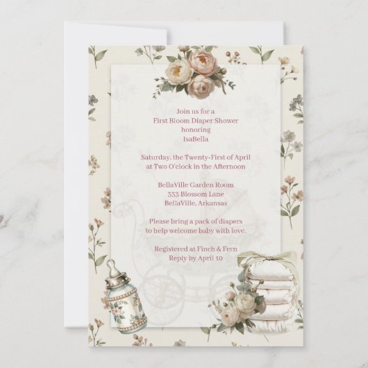 First Bloom Diaper Shower Invitation 招待状 (裏面)