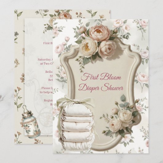 First Bloom Diaper Shower Invitation 招待状 (正面/裏面)