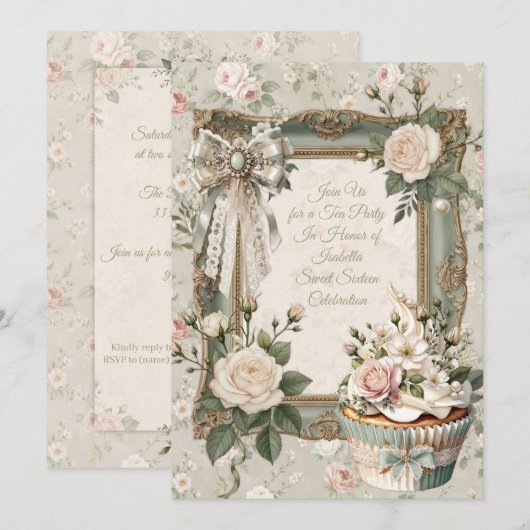 First Bloom Floral Tea Party Sweet 16 Invitation 招待状 (正面/裏面)