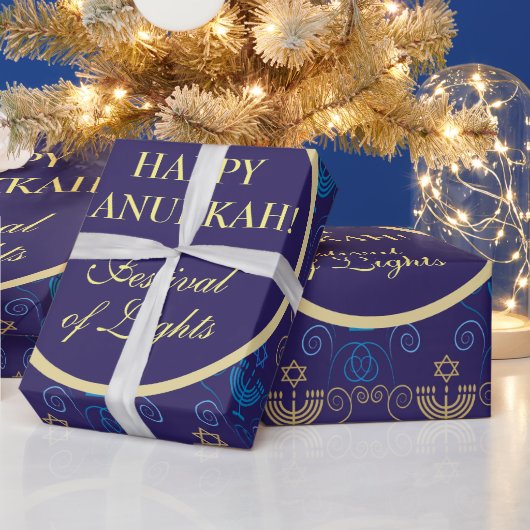 First Candle of Hanukkahフェスティバルof Lightsパーティー ラッピングペーパー (クリスマス)