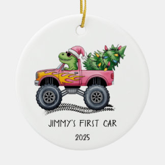 First Car Personalized Dinosaur Monster Truck セラミックオーナメント