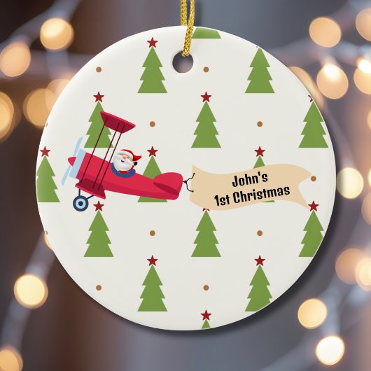 First Christmas Airplane & Santa Trees Boy Custom セラミックオーナメント