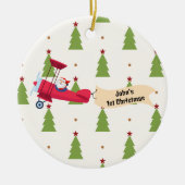 First Christmas Airplane & Santa Trees Boy Custom セラミックオーナメント (正面)