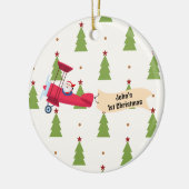 First Christmas Airplane & Santa Trees Boy Custom セラミックオーナメント (左)