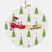 First Christmas Airplane & Santa Trees Boy Custom セラミックオーナメント (裏面)