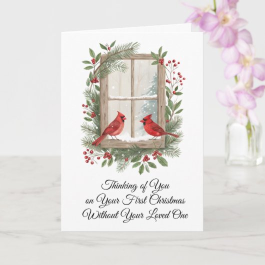 First Christmas Alone Winter Scene With Red Cardin カード (蘭)
