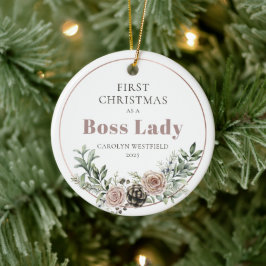 First Christmas as a Boss Lady Name Year セラミックオーナメント