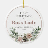 First Christmas as a Boss Lady Name Year セラミックオーナメント (裏面)
