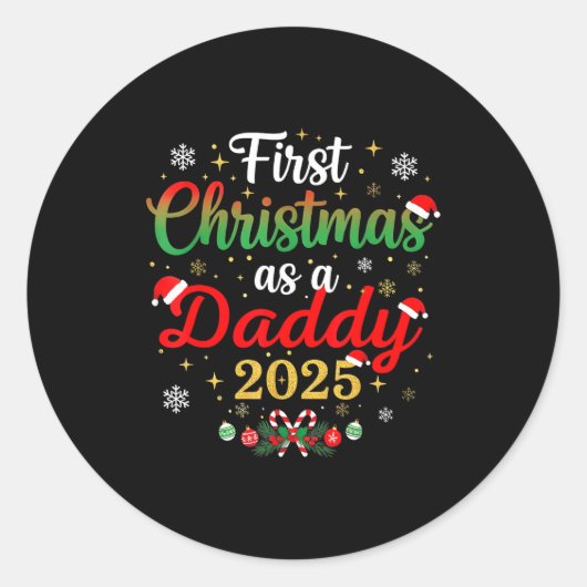 First Christmas As A Daddy 2025 New Dad Xmas  ラウンドシール (正面)