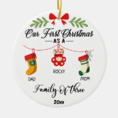 First Christmas as a Family Of Three & Cat or Dog セラミックオーナメント (正面)