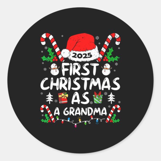 First Christmas As A Grandma 2025 Family Matching  ラウンドシール (正面)