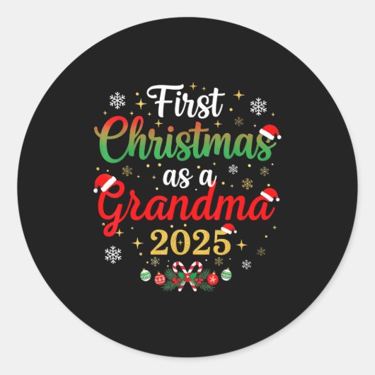 First Christmas As A Grandma 2025 New Mommy Xmas  ラウンドシール (正面)